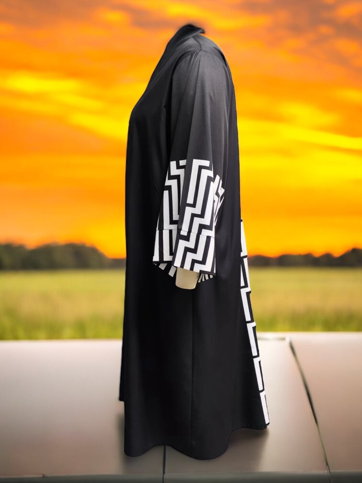 Black and white kimono style coat