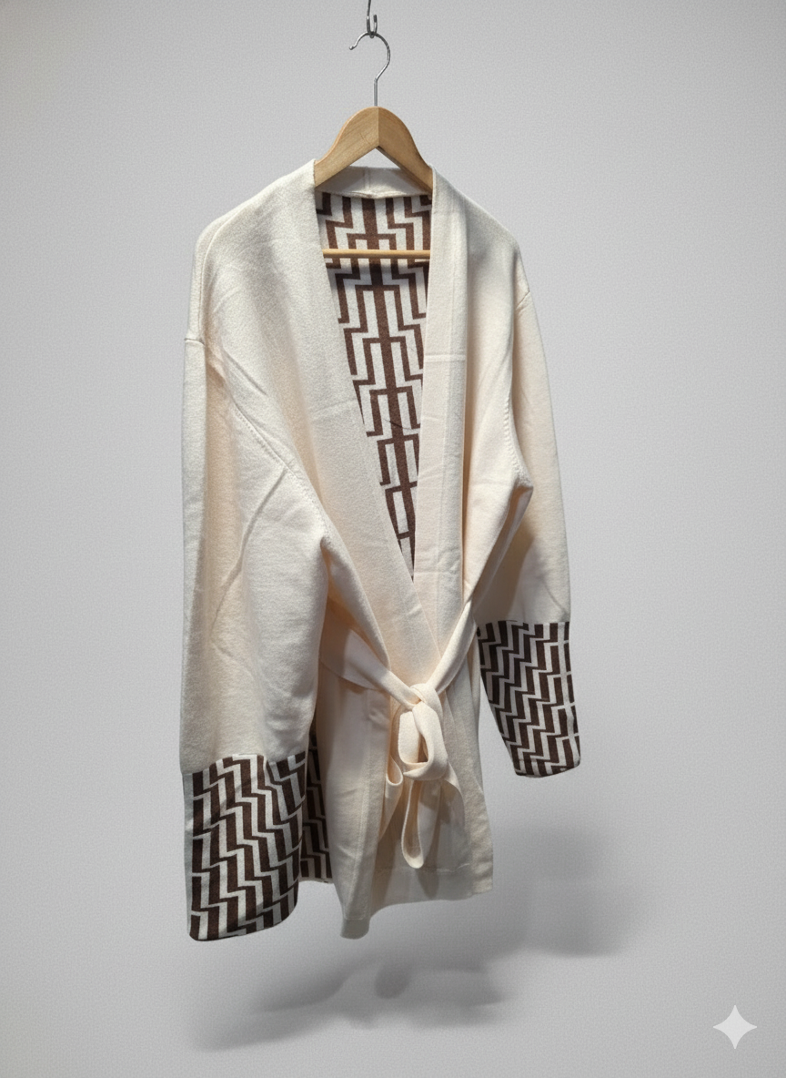 Cream Cardigan with Brown Poutama Design - Limited Edition! ✨