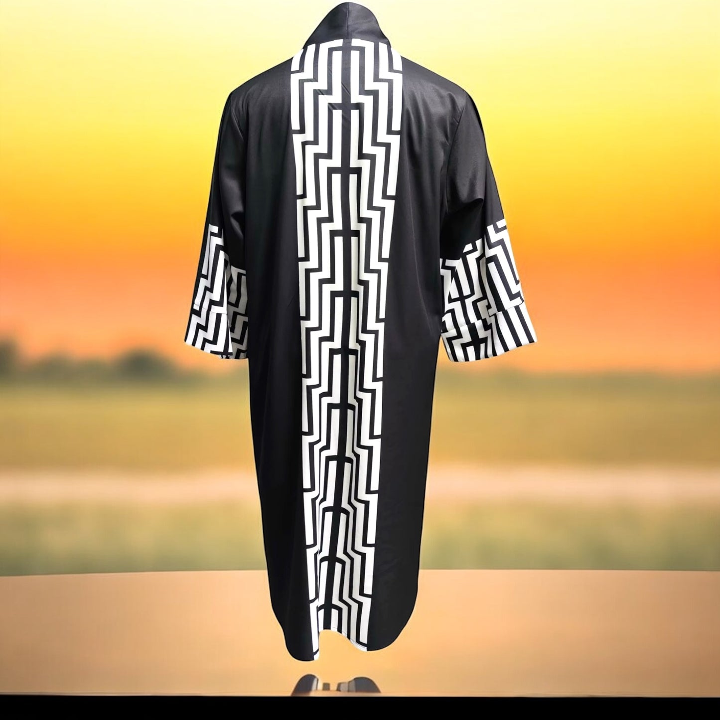Black and white kimono style coat
