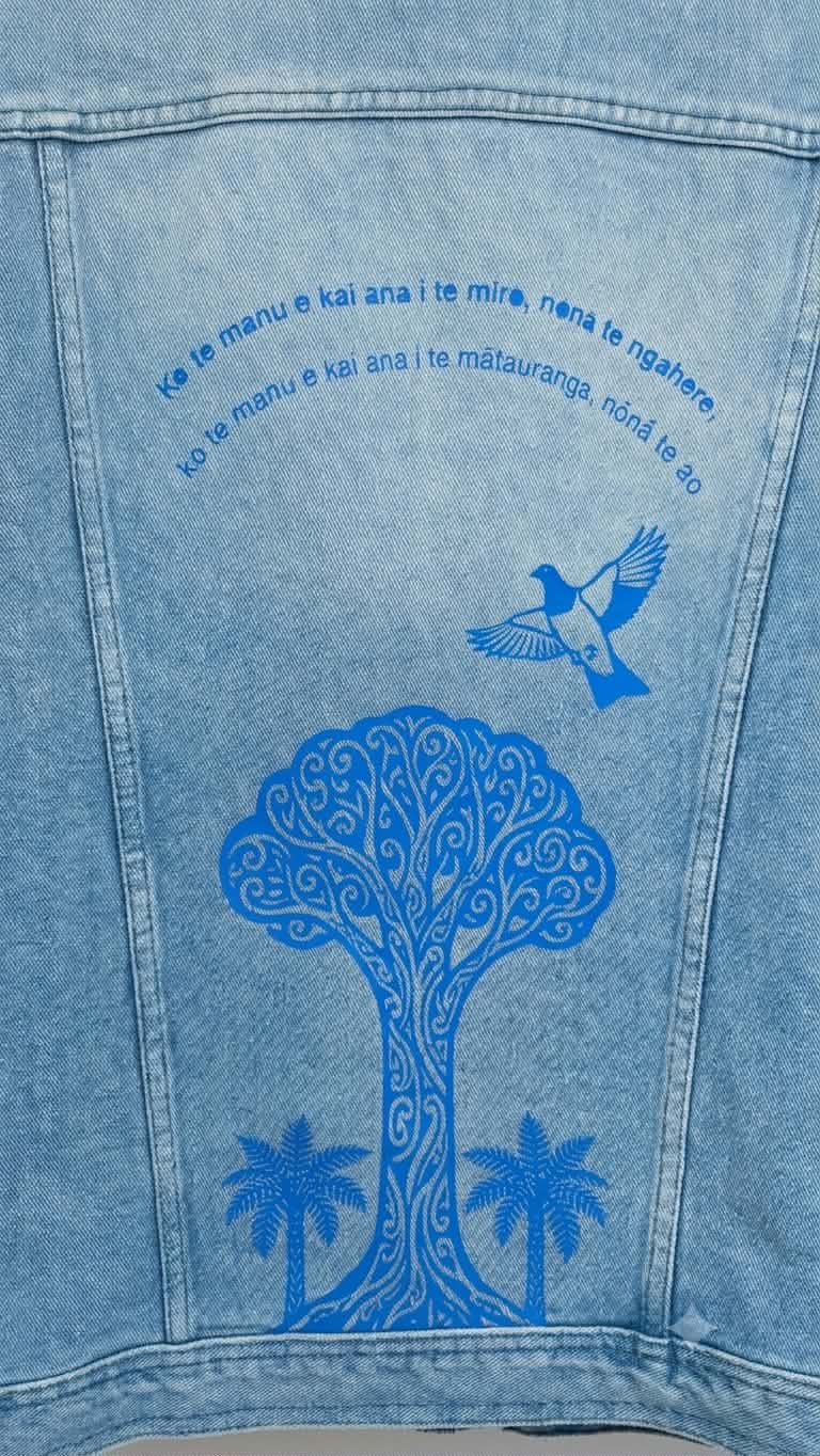💙 One-Off Upcycled Denim Jacket | Ko te manu e kai ana i te miro...