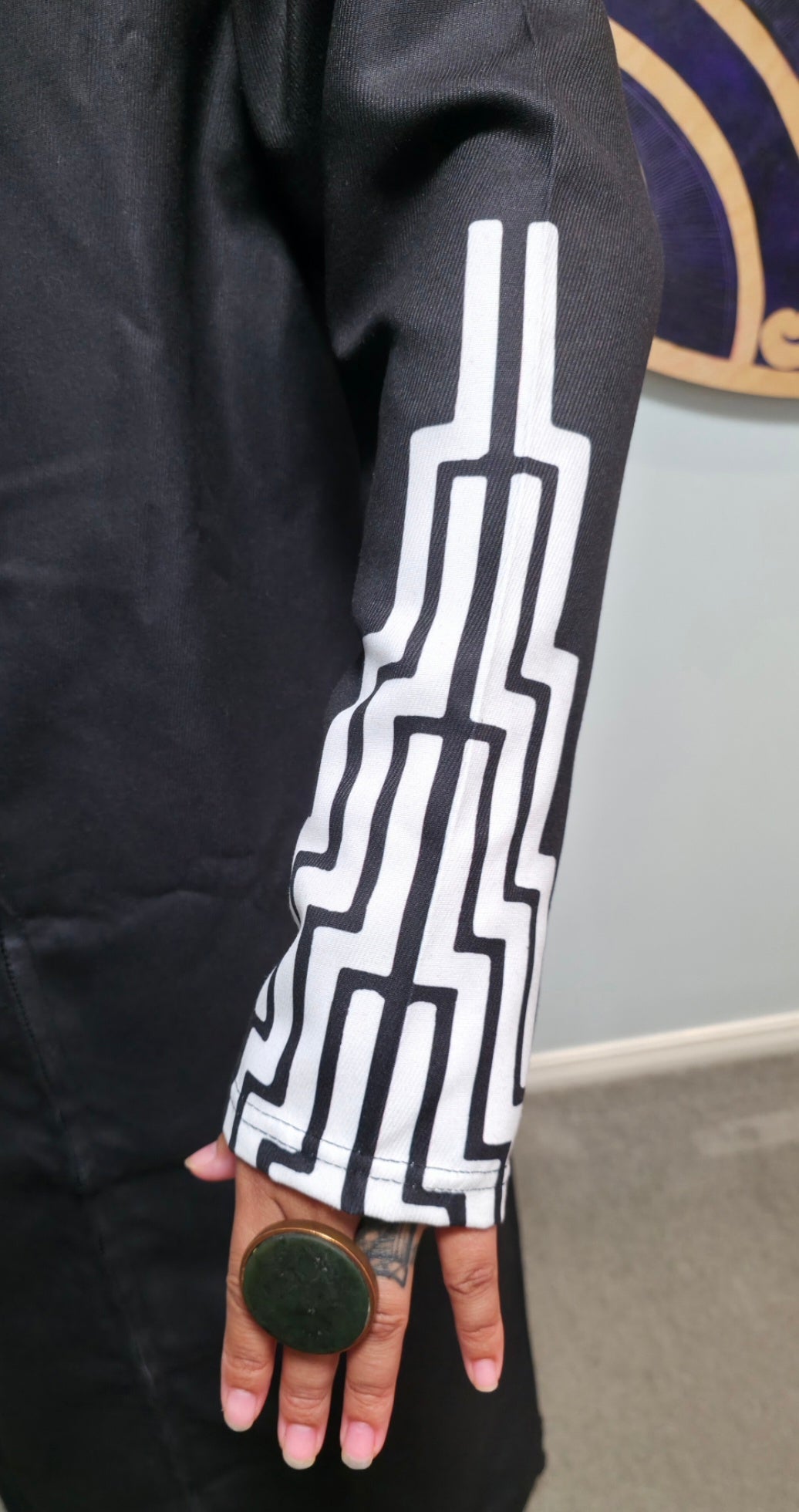 Poutama Lightweight Denim Jacket - Black and white