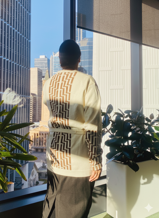 Cream Cardigan with Brown Poutama Design - Limited Edition! ✨