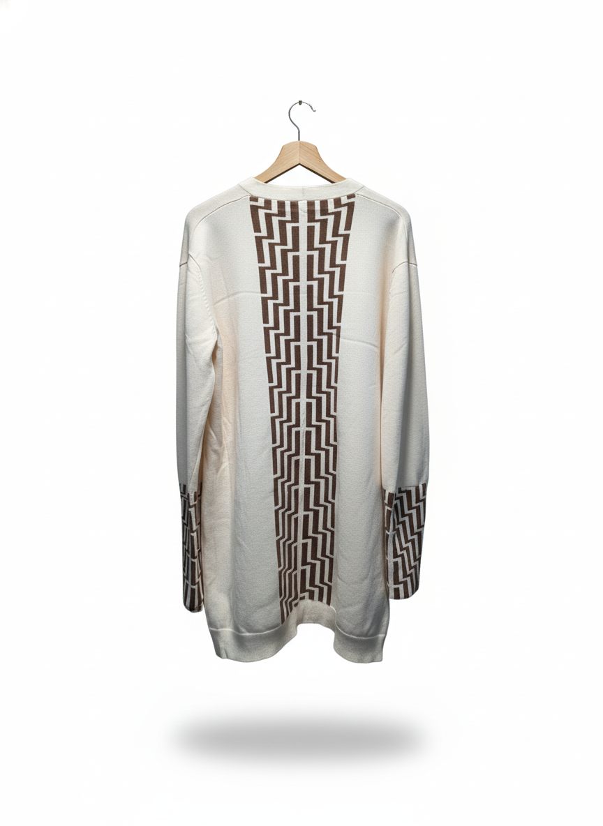 Cream Cardigan with Brown Poutama Design - Limited Edition! ✨