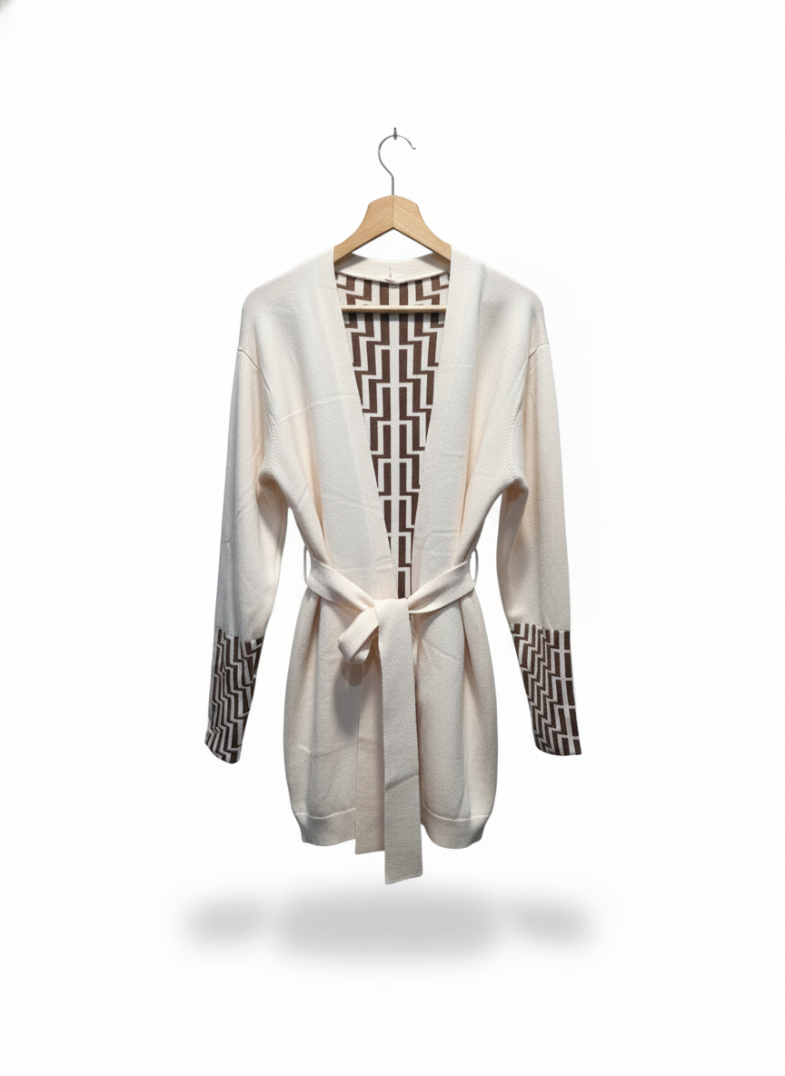 Cream Cardigan with Brown Poutama Design - Limited Edition! ✨